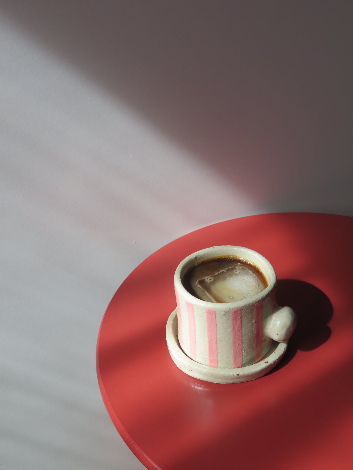 'Button Mug & Coaster' in Soft Pink (Striped)