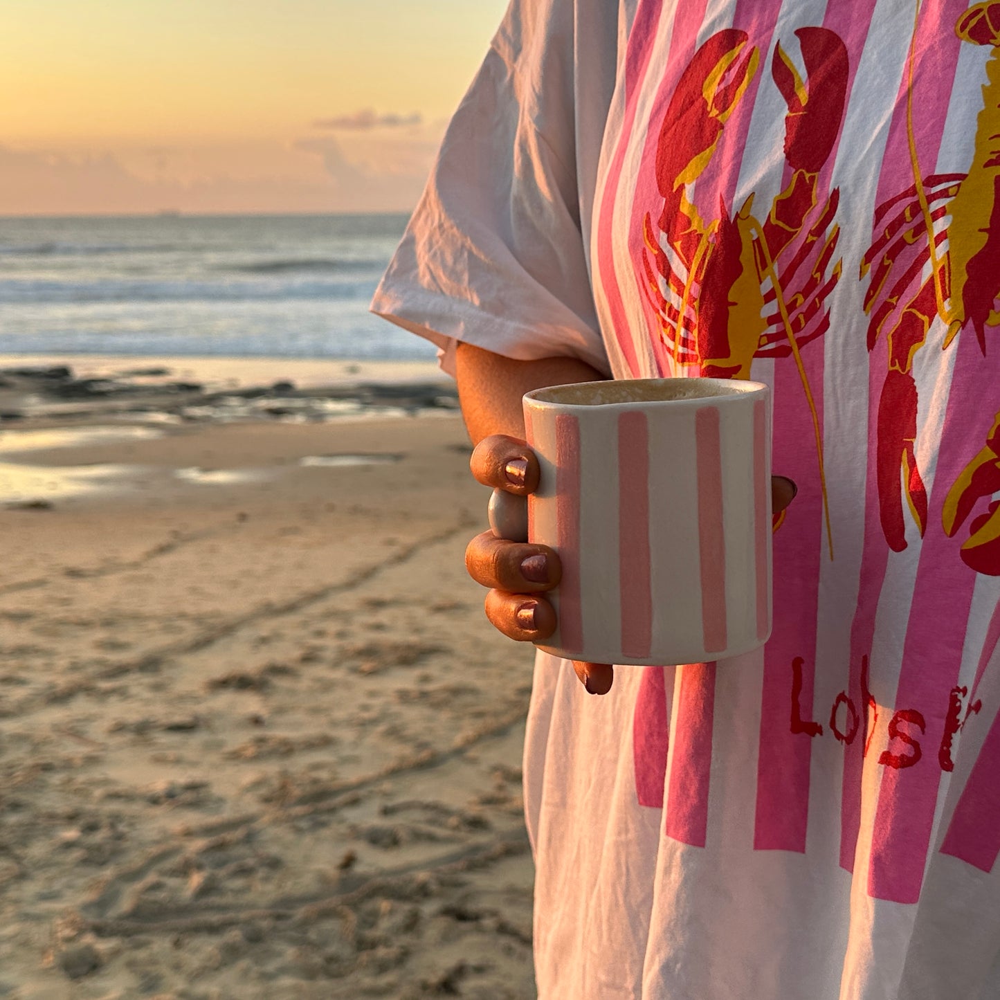 ‘Button Mug’ in Soft Pink (Striped)