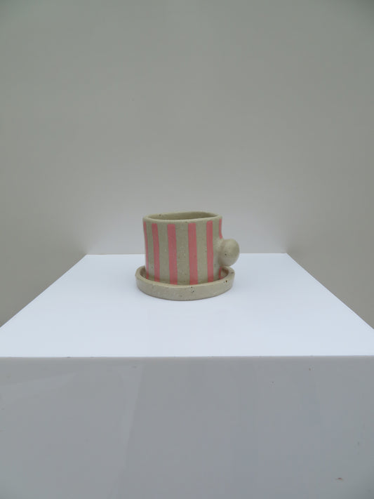 'Button Mug & Coaster' in Soft Pink (Striped)